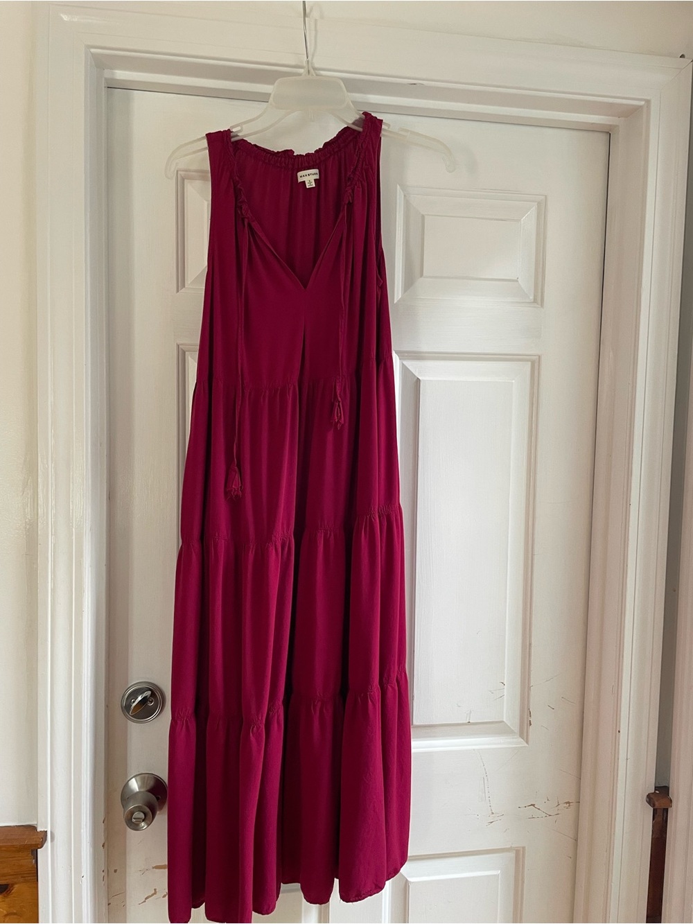 Max Studio Sleeveless Tiered Maxi Dress in Deep Raspberry